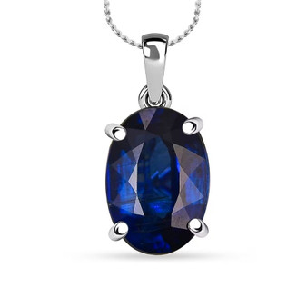 front view of kyanite oval solitaire pendant necklace in 950 platinum