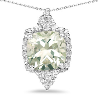 prasiolite and white topaz pendant necklace in rhodium plated sterling silver front view