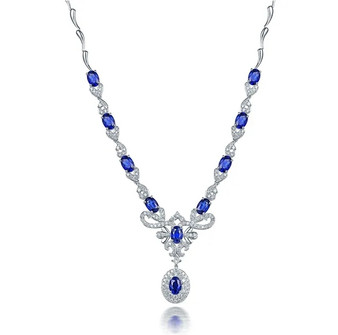 Sapphire & Diamond 18k White Gold Lariat Necklace 7.00ctw