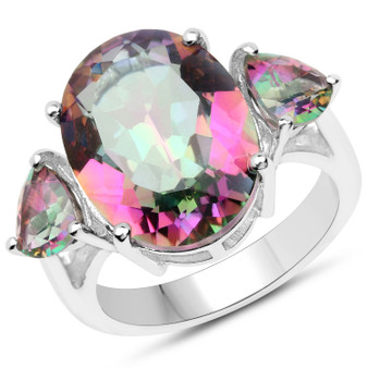 mystic quartz three stone ring in rhodium plated sterling silver