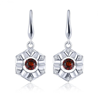 dancing garnet and white zircon dangle earrings in rhodium over sterling silver