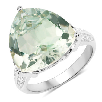 prasiolite and white topaz trillion statement ring in rhodium over sterling silver