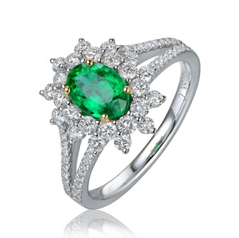 Emerald-diamond-halo-18k-white-gold-ring-stock-GGV028