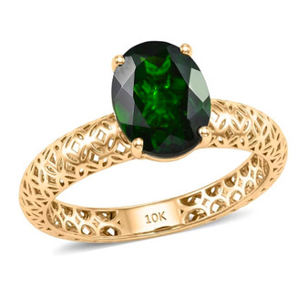 front view of chrome diopside oval solitaire openwork 10k yellow gold ring