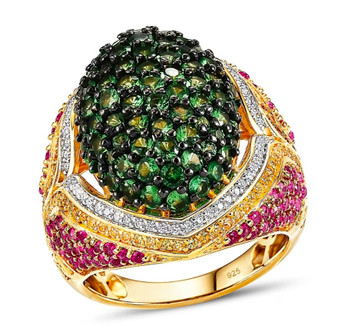 tsavorite garnet and multi gemstone cluster dome ring in 18k vermeil yellow gold over sterling silver front