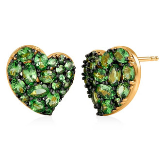 tsavorite garnet heart shaped cluster stud earrings in 18k vermeil yellow gold and black rhodium over sterling silver front