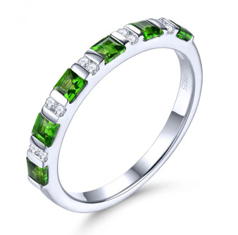 chrome diopside and white zircon band ring in rhodium over sterling silver