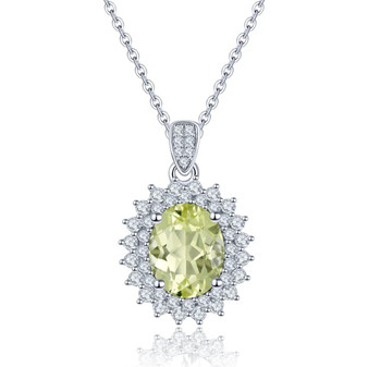 lemon quartz and white zircon halo necklace in rhodium over sterling silver
