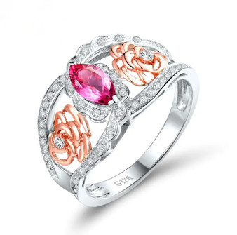 pink tourmaline and diamond two-tone rose and white 18k gold ring front