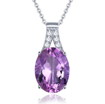 oval amethyst and white zircon pendant necklace in rhodium over sterling silver