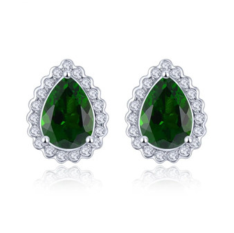 chrome diopside pear halo stud earrings in rhodium over sterling silver