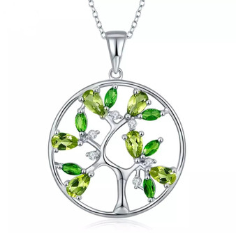 peridot and chrome diopside tree of life rhodium over sterling silver pendant necklace