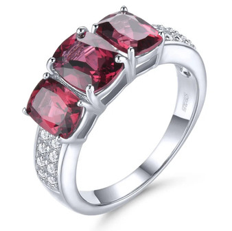 rhodolite garnet and white zircon trilogy ring in rhodium over sterling silver