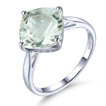 prasiolite cushion cut solitaire ring in rhodium over sterling silver