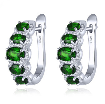 chrome diopside and white zircon oval halo j- hoop earrings in rhodium over sterling silver