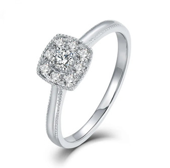 diamond cushion shape cluster 18k white gold wedding ring