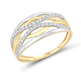 diamond wavy row band ring in 14k two-tone gold