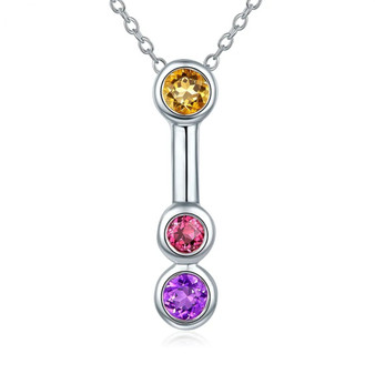 multi gemstone bar drop pendant necklace in rhodium over sterling silver