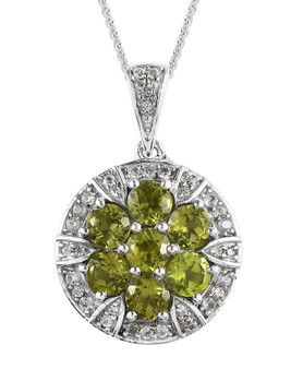peridot and white zircon pendant necklace in rhodium over sterling silver