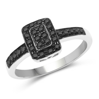 black diamond rectangular cluster ring in black and white rhodium over sterling silver