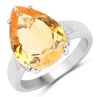 citrine pear statement solitaire ring in rhodium over sterling silver