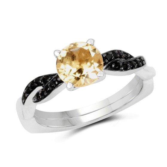 citrine and black spinel accent ring in rhodium over sterling silver