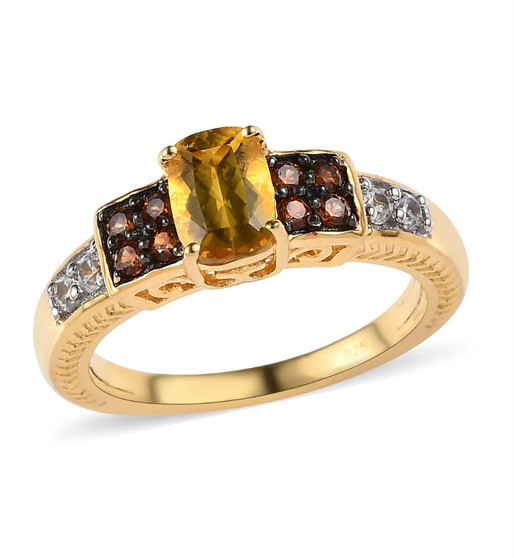 heliodor brown and white zircon ring in 18k yellow gold over sterling silver