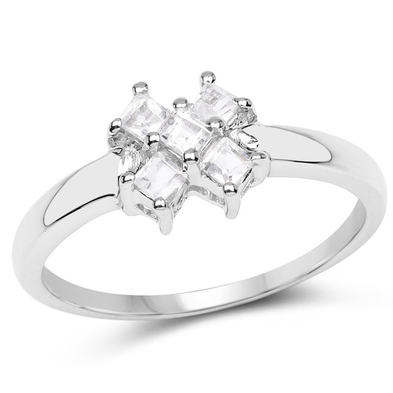 white topaz five stone cluster ring in rhodium over sterling silver