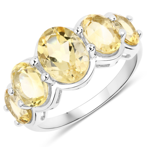 citrine five stone oval band ring in rhodium over sterling silver