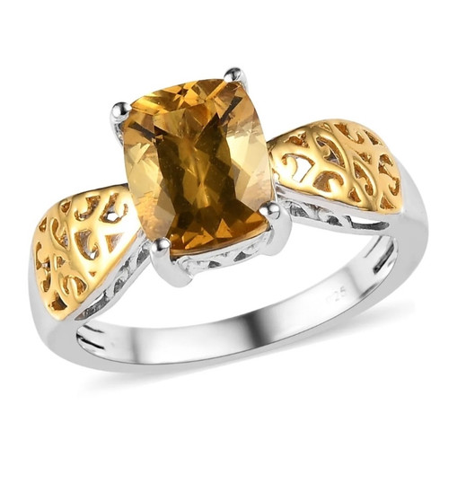 heliodor solitaire ring in 18k yellow gold and rhodium over 925 sterling silver