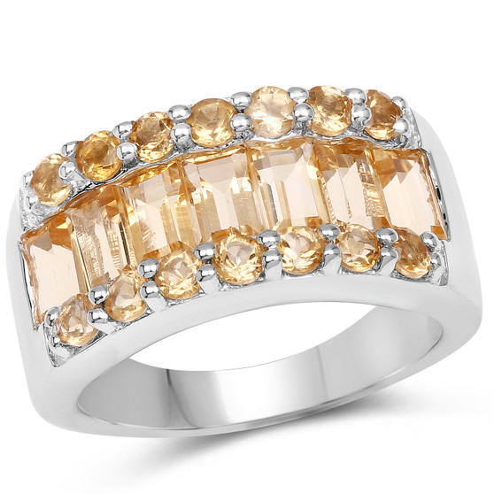 citrine baguette band ring in rhodium over sterling silver