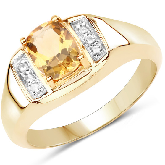 citrine and white topaz gents ring in yellow gold and rhodium over sterling silver