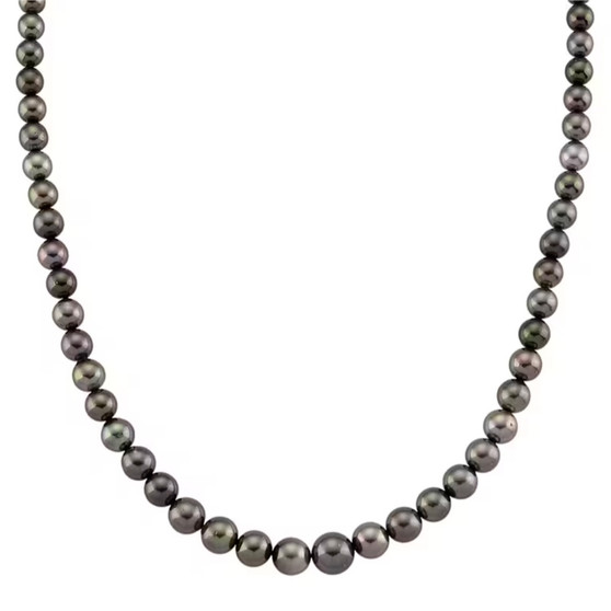 front view of tahitian pearl 8-12mm graduated necklace with 10k yellow gold 18-20" adjustable clasp