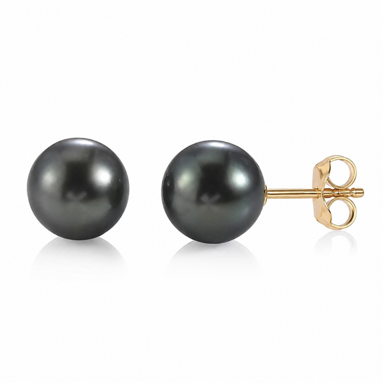 tahitian pearl 8-8.5mm round stud earrings in 10k yellow gold front