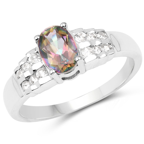 mystic topaz and white topaz oval ring in rhodium over sterling silver