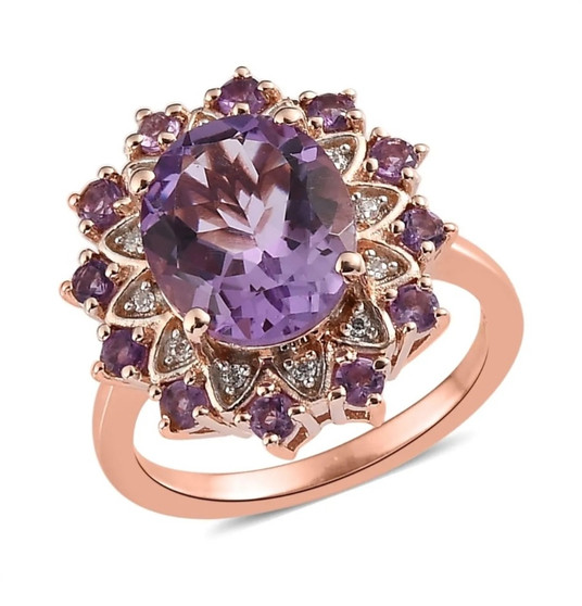 rose de france amethyst and zircon flower halo ring in 18k rose gold over sterling silver