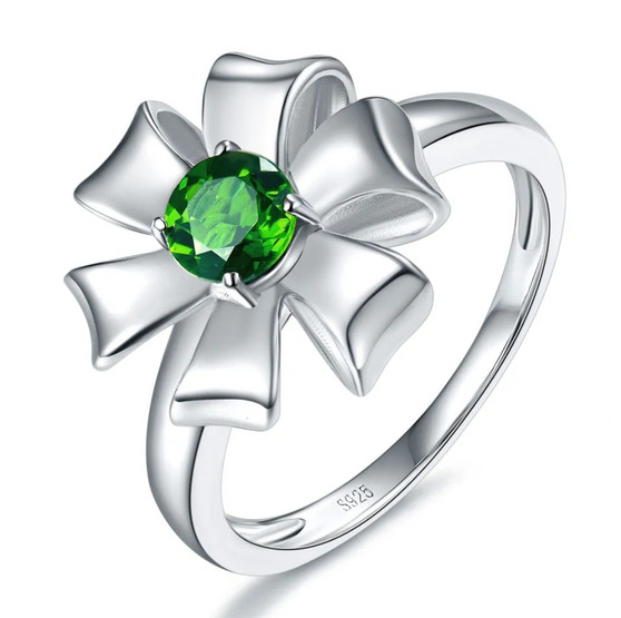 chrome diopside flower ring in rhodium over sterling silver
