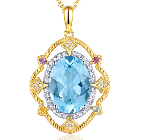 sky blue topaz and multi gemstone pendant necklace in 18k yellow gold over sterling silver
