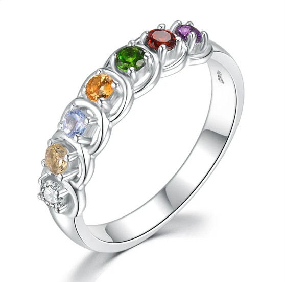 multi gem seven stone band ring in rhodium over sterling silver
