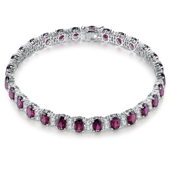 rhodolite garnet and white zircon tennis bracelet in rhodium over sterling silver