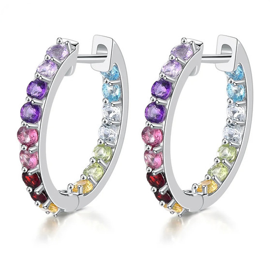multi gemstone inside outside hoop earrings in rhodium over sterling silver