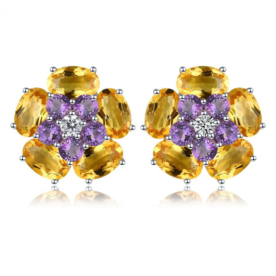amethyst citrine and white zircon cluster earrings in rhodium over sterling silver