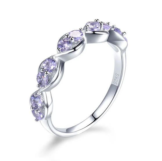 tanzanite wavy band ring in rhodium over sterling silver