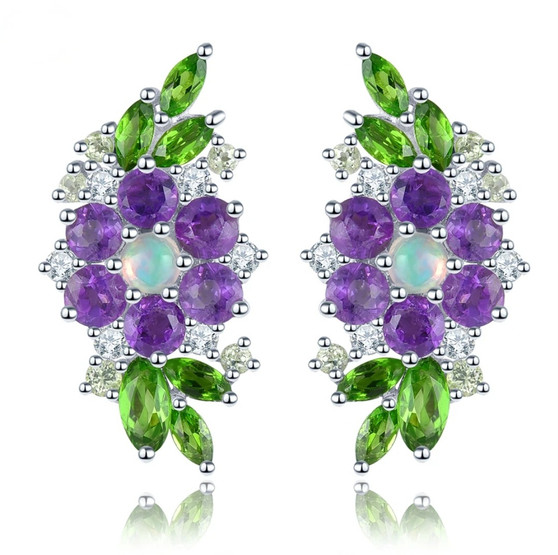 opal chrome diopside amethyst and white zircon earrings in rhodium over sterling silver