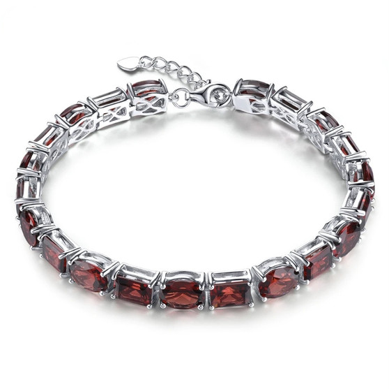 front view of garnet adjustable tennis bracelet in rhodium over sterling silver