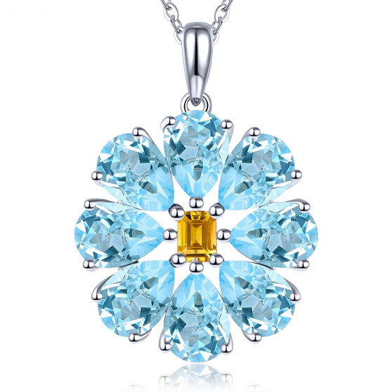 sky blue topaz and citrine necklace in rhodium over sterling silver