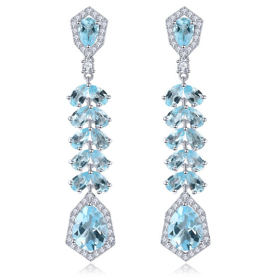 sky blue topaz and white zircon drop earrings in rhodium over sterling silver