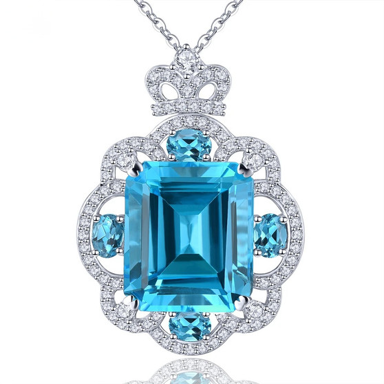 swiss blue topaz and white zircon royal necklace in rhodium over sterling silver