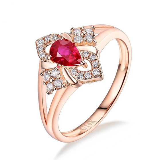 ruby and diamond ring in 18k rose gold