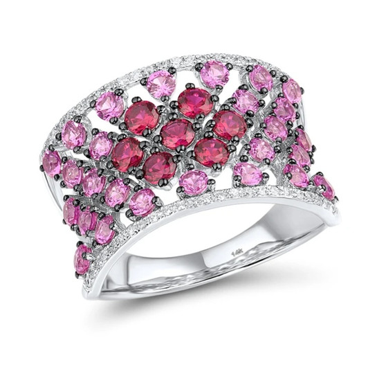 ruby pink sapphire and diamond ring in 14k white gold
